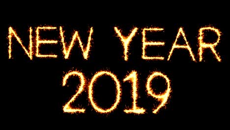 new year 2019 text sparkler glitter sparks firework loop animation