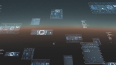 animación de escáneres redondos y procesamiento de datos contra un fondo gris