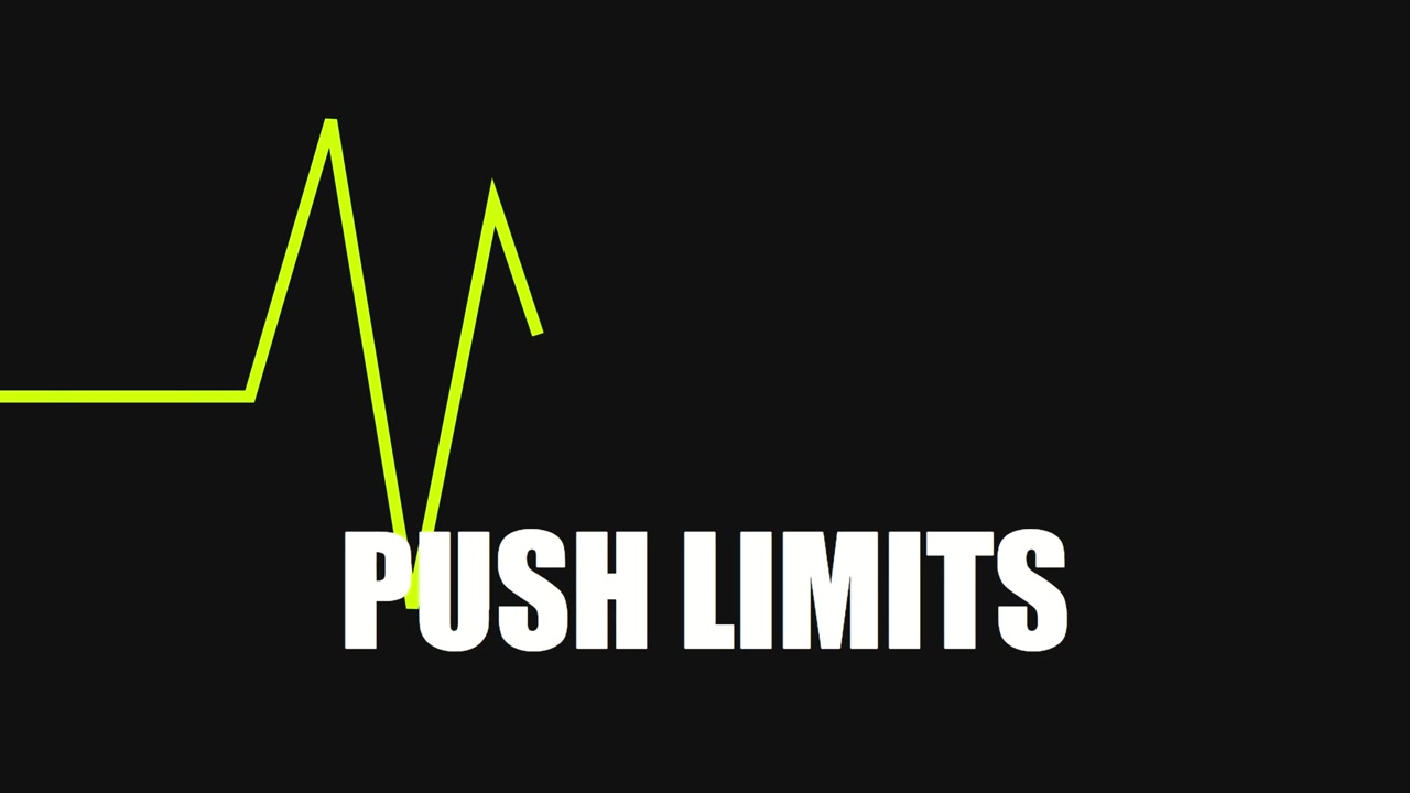 3D render of push limits motivation concept with dynamic pulse waveform on dark background creating energetic animation designed for fitness visuals and video overlays