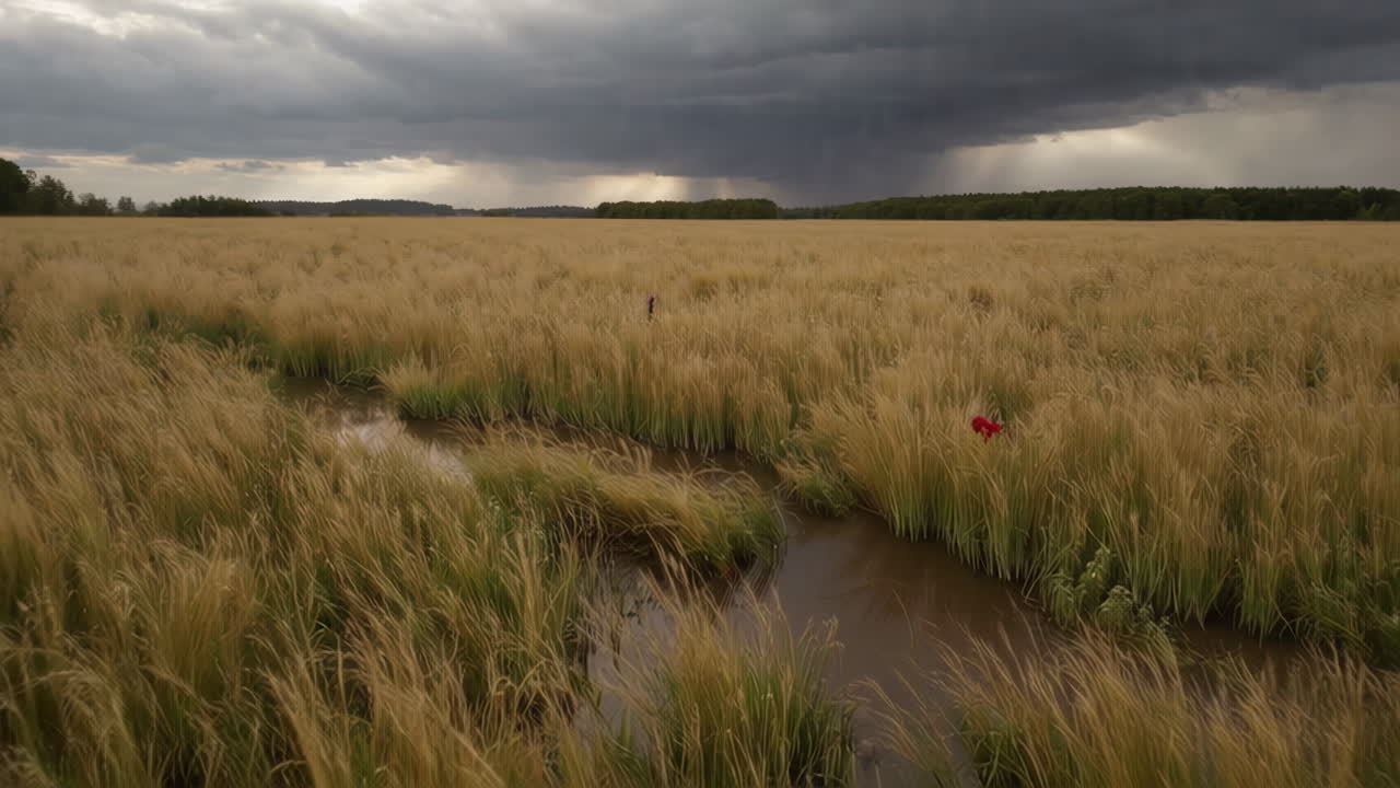 Stormy Landscape over a Golden Wheat Field