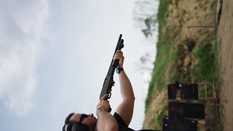 360 degree rotation view while male shoot shotgun at olesko shooting range