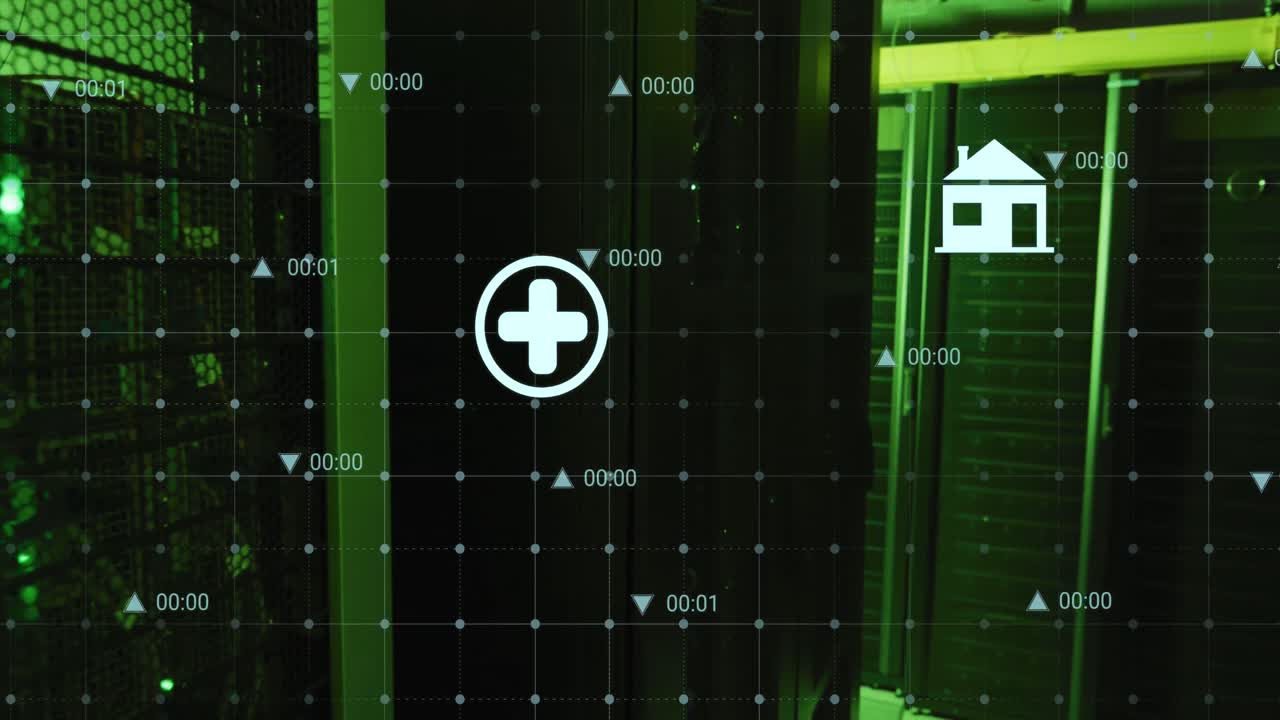 animación del procesamiento de datos a través de servidores informáticos