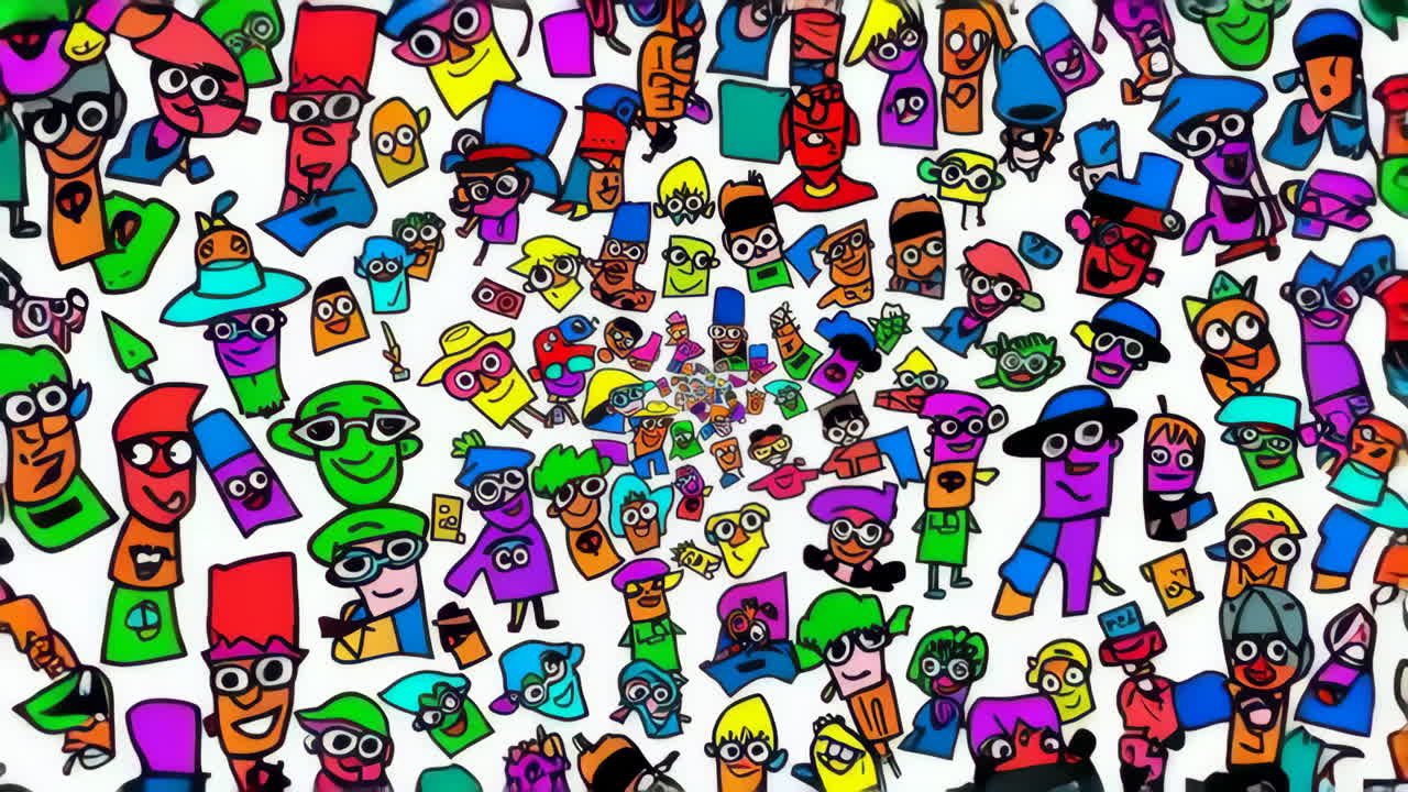 Collection of Colorful Cartoon Character Doodles