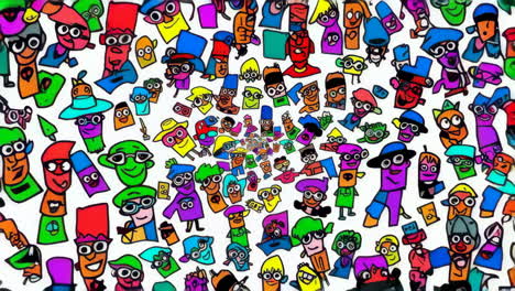 collection of colorful cartoon character doodles
