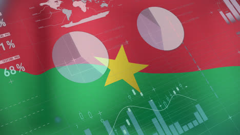 animation of data processing over flag of burkina faso