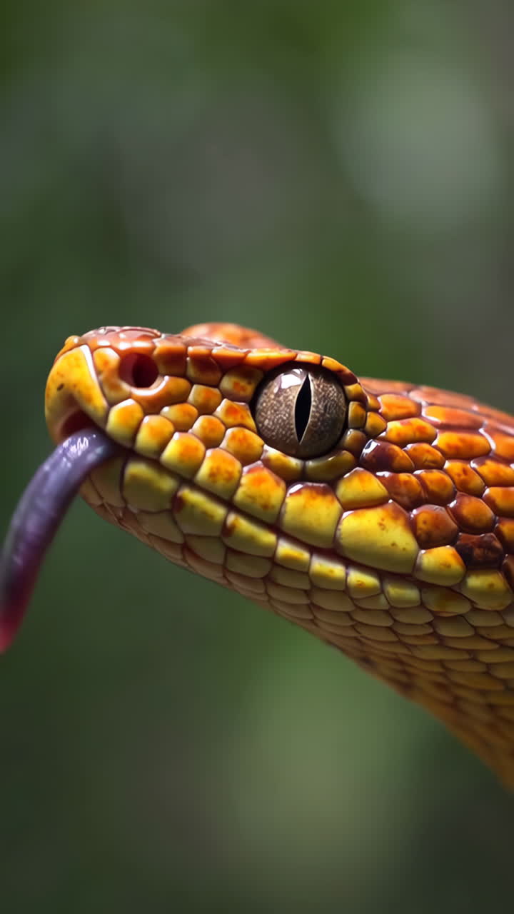 Close-up of a Viper's Head with Extended Tongue
