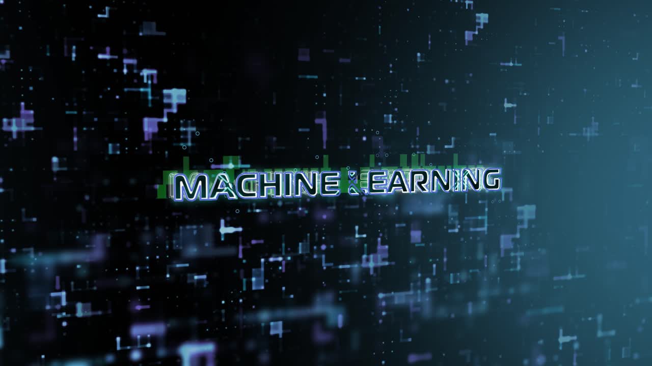Machine Learning Concept Text Reveal Animation with Digital Abstract Technology Background 3D Rendering for AI, Artificial intelligence, Technology, Motion Design 4k