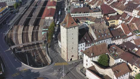 aerial drone shot from the city wall and