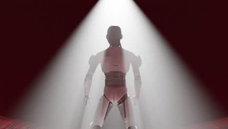 beam of light above a robot cyber humanoid artificial intelligence taking over concept, 3d rendering animation