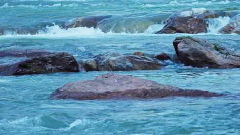 river water flows over stones and between stones