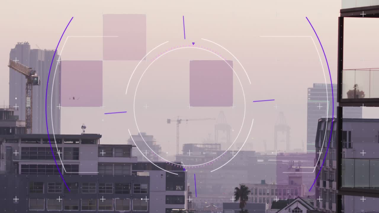 Animation of data processing over cityscape