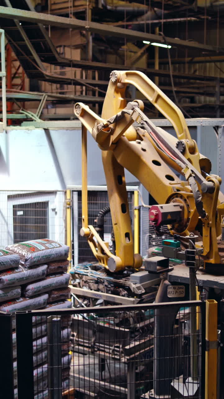 Sawmill processing on machines. Production line of the sawmill factory. Vertical video