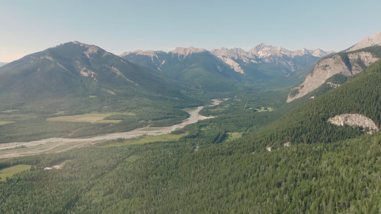 Panorama Of Dense Forest In The Mountain In Blaeberry River, Canadian Rockies, Golden, British Columbia, Canada. - aerial shot