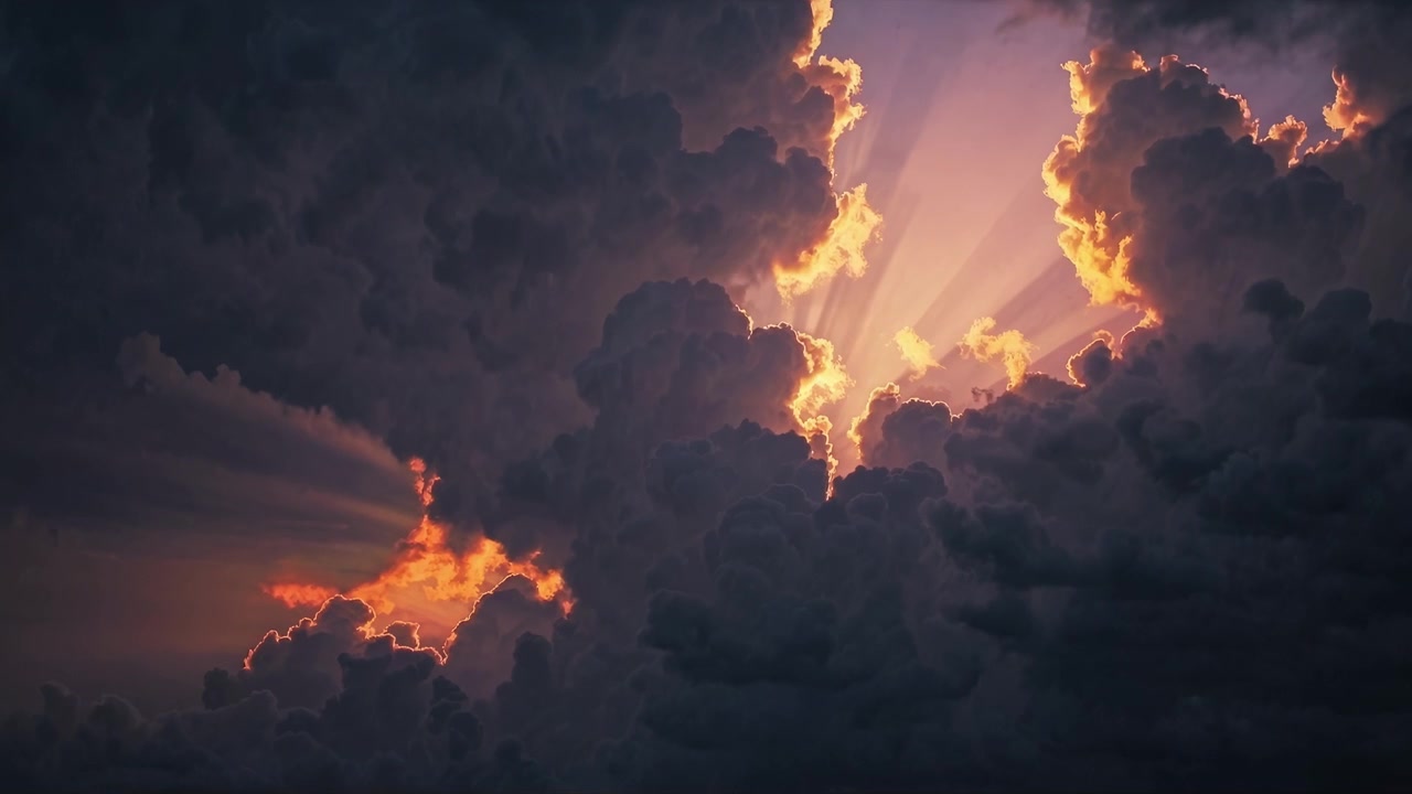 Dramatic Sunset Clouds with Golden Sun Rays Breaking Through