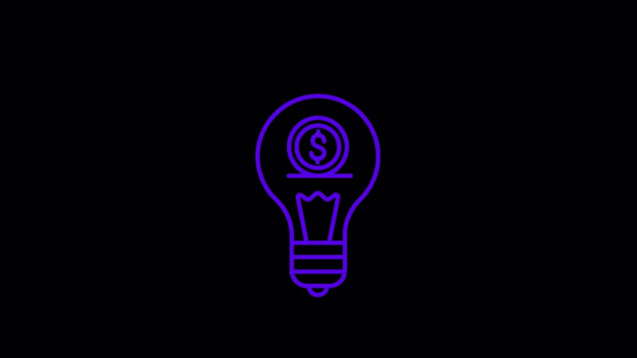 Animated Lightbulb with Dollar Sign Icon on Black Background