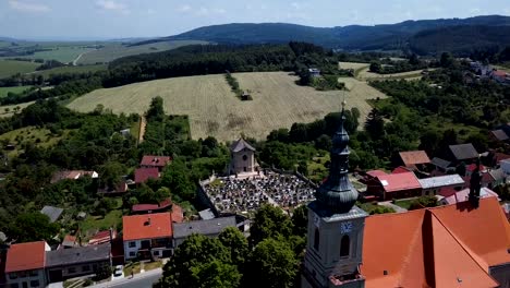 aerial view of baroque strilky cemetery, moravia, czech republic