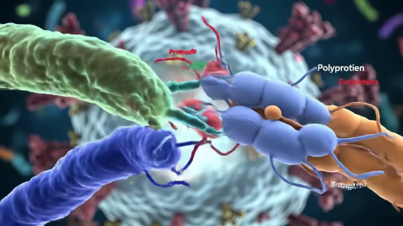 This animation showcases how proteins interact within a cell, highlighting their crucial roles in biological processes and their communication and teamwork.