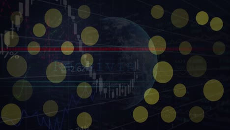 animación de puntos que parpadean sobre gráficos y globos sobre fondo negro