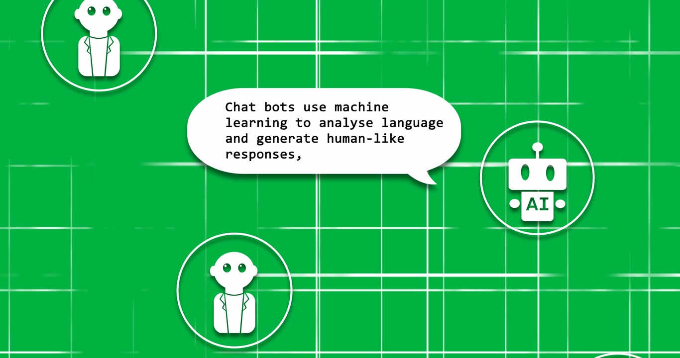 Animazione di una chat AI su sfondo trasparente.