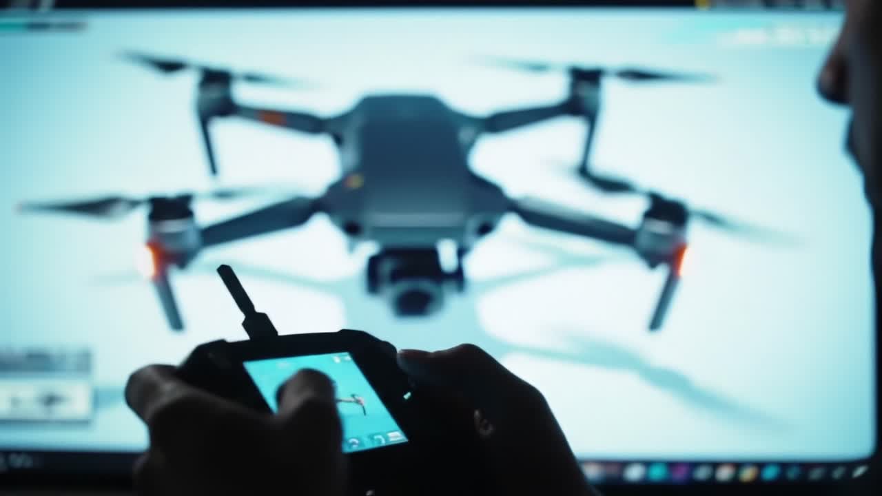Exploring Drone Technology: A Close-Up on a User Operating a Remote Controller While Viewing Drone Imagery on a Computer Screen