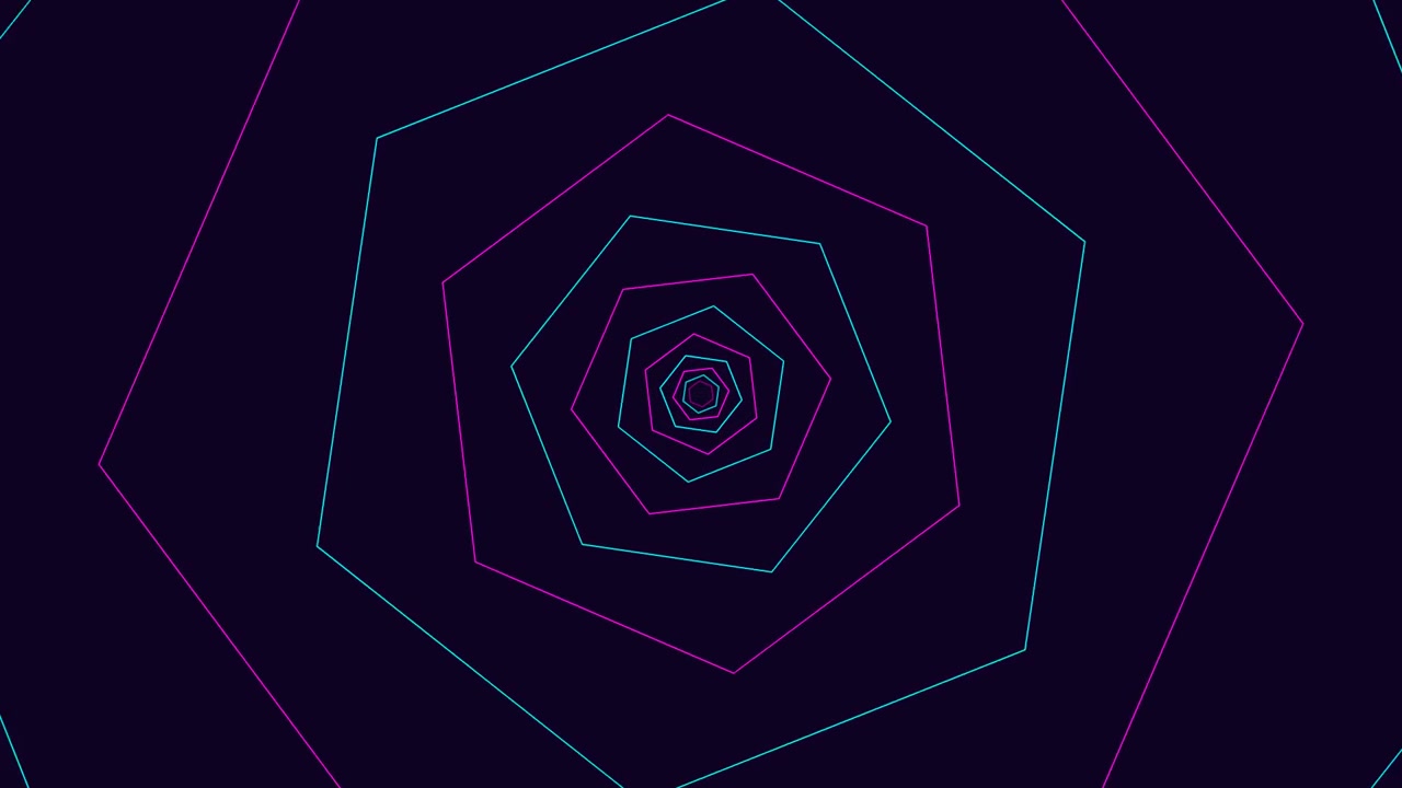 Abstract Tunnel of Glowing Neon Hexagons