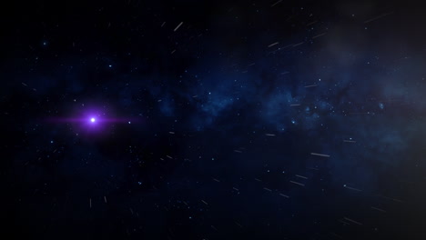 un orbe púrpura viaja a gran velocidad a través del espacio y se aleja de la cámara