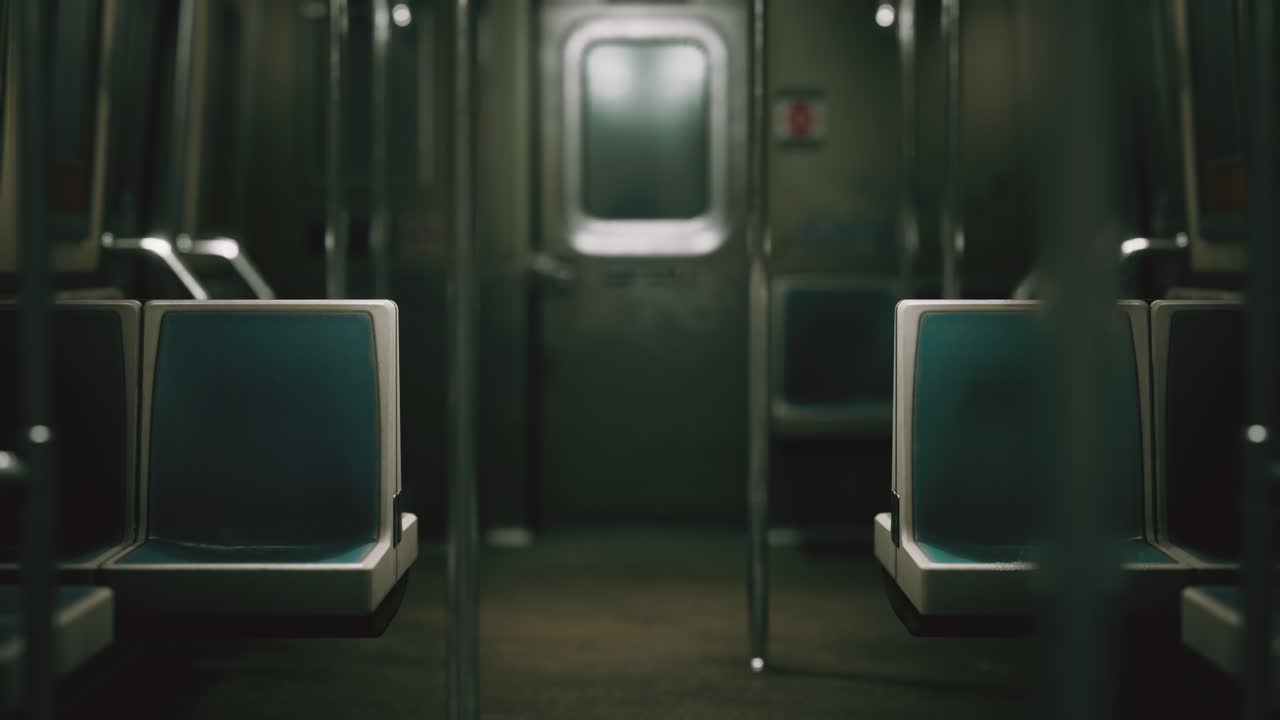 코로나바이러스 코로나19 전염병으로 인해 미국의 지하철 차량이 비어 있습니다.