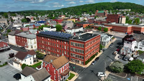 Aerial-pull-back-reveals-large-American-town