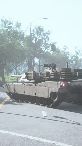 m1 abrams tank in urban setting