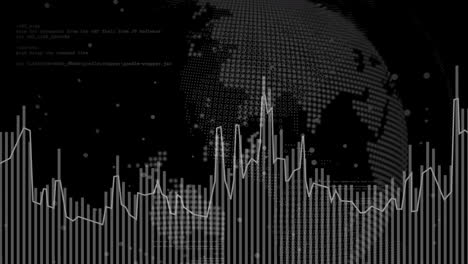 Animación-Del-Globo-De-Píxeles-Blancos-Y-Datos-De-Procesamiento-De-Gráficos-Sobre-Fondo-Negro