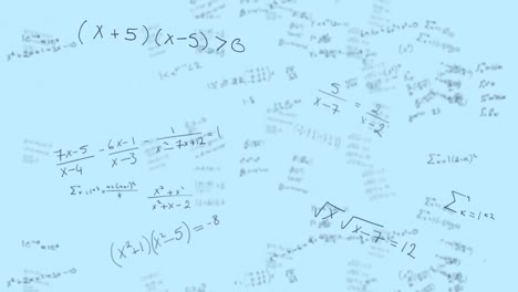 Mathematical-equations-moving-against-white-background