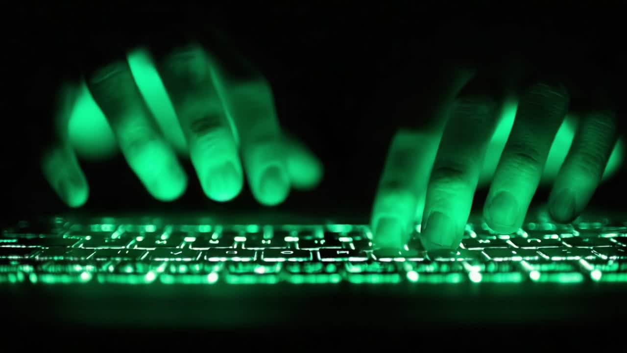 Fingers Dancing Over a Glowing Keyboard: Captivating Moments in Cyber Interaction Showcasing the Harmonious Blend of Technology and Creativity