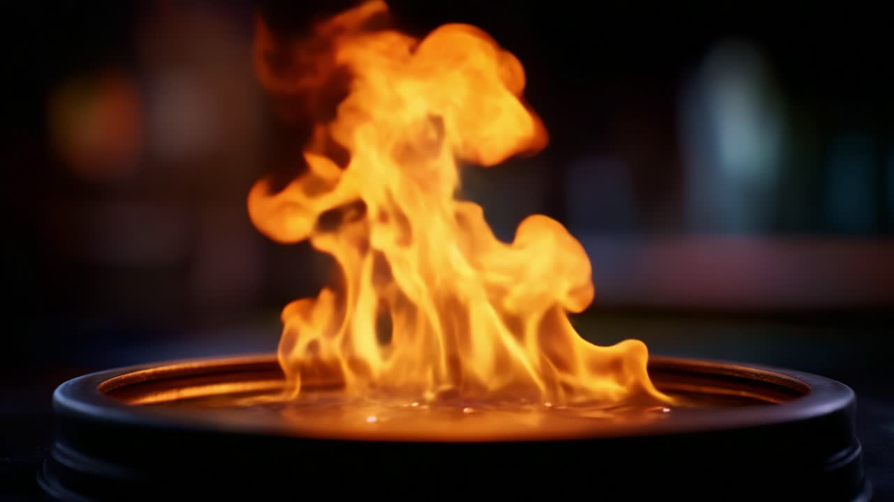 Dynamic Flames Dance Above a Reflective Surface in a Stunning Display of Fire's Energy and Light, Capturing the Intensity and Beauty of the Element
