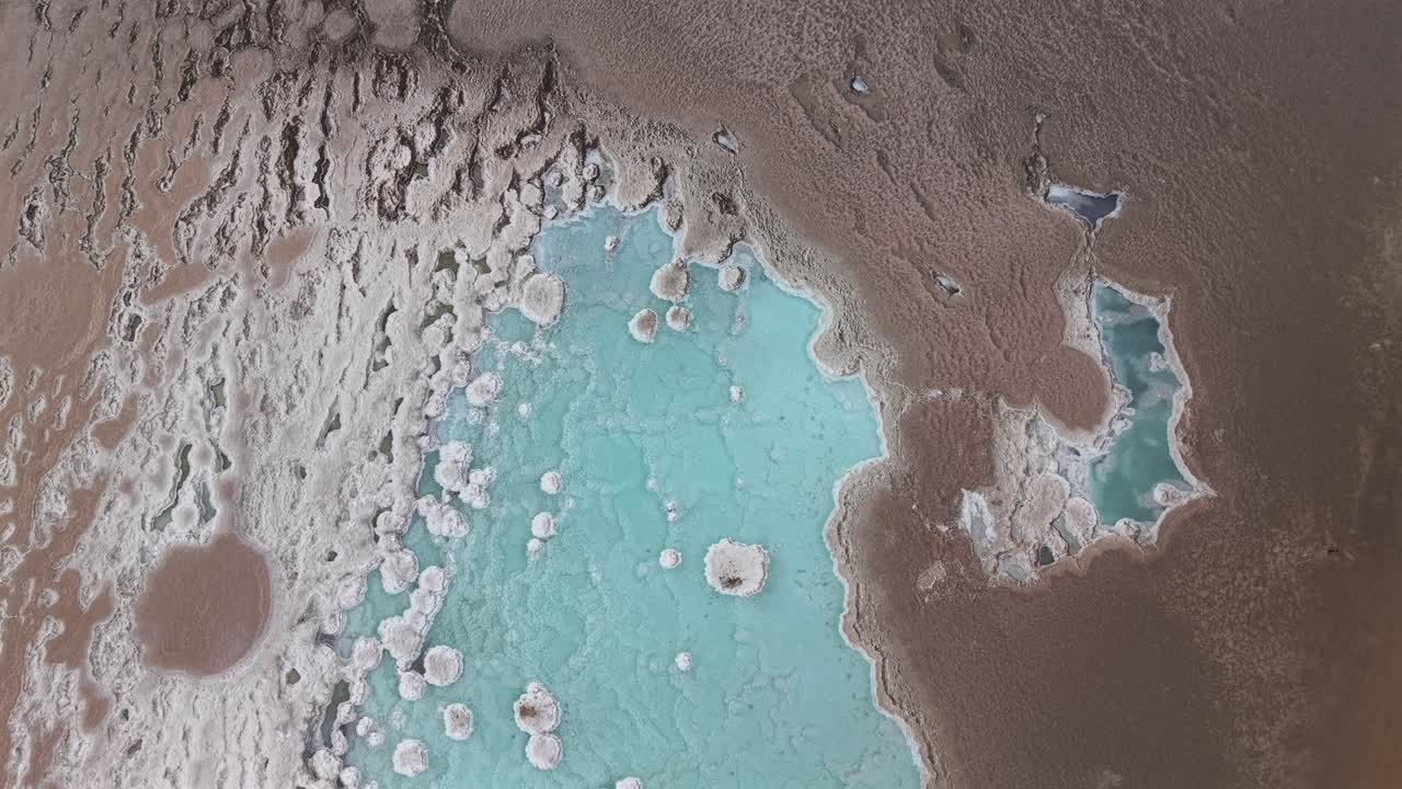 Aerial view of the potassium bromide reservoirs in the Guerrero Negro salt flat, Baja California Sur, Mexico