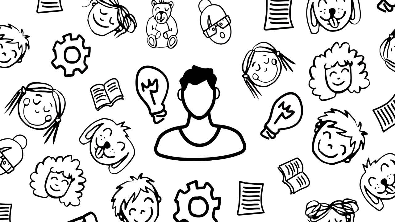 animación de iconos de dibujo a lápiz sobre fondo blanco