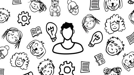 animación de iconos de dibujo a lápiz sobre fondo blanco