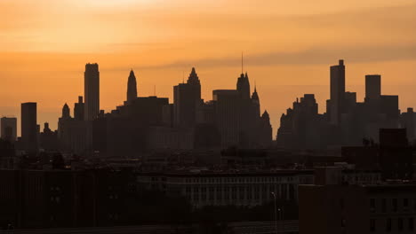 city skyline silhouette at sunset