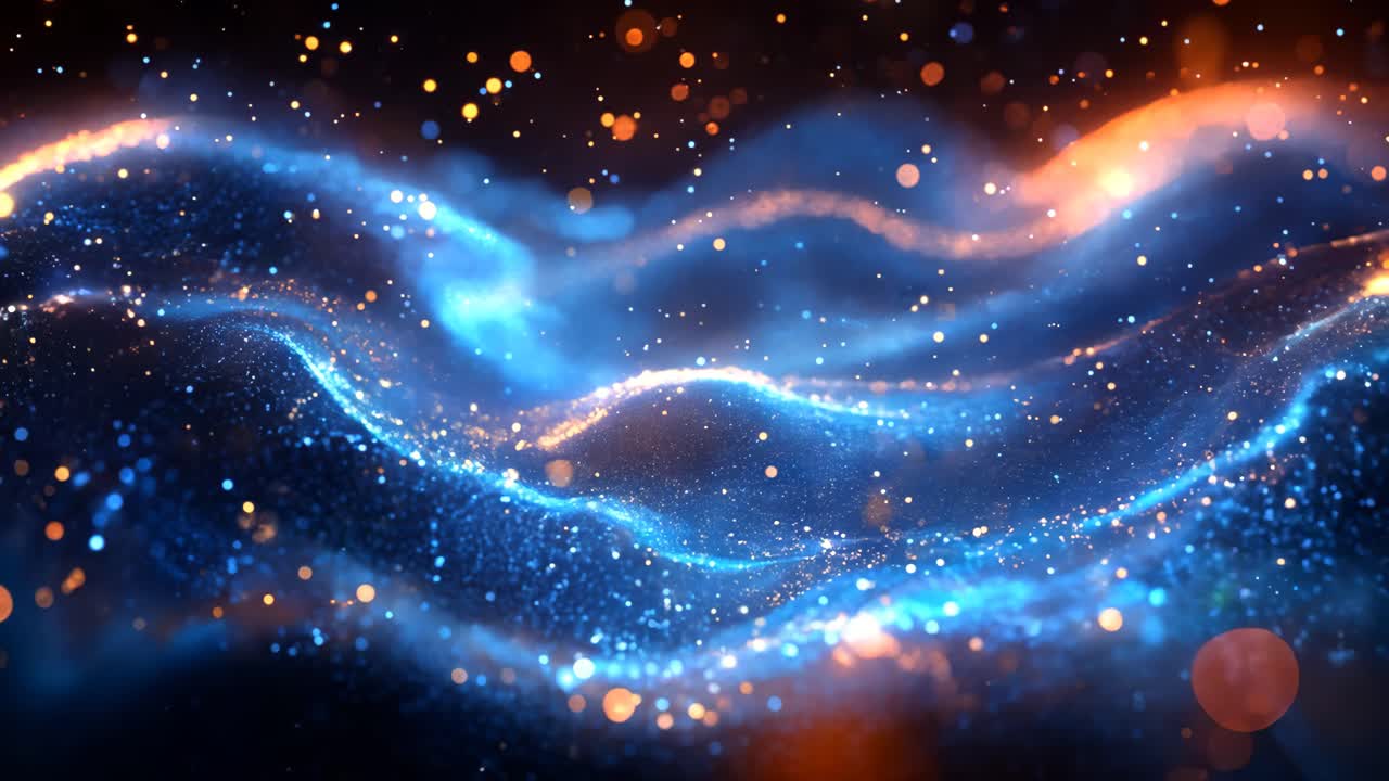 A blue and orange wave of light with a lot of sparkles. The blue and orange colors give the impression of a bright and energetic atmosphere