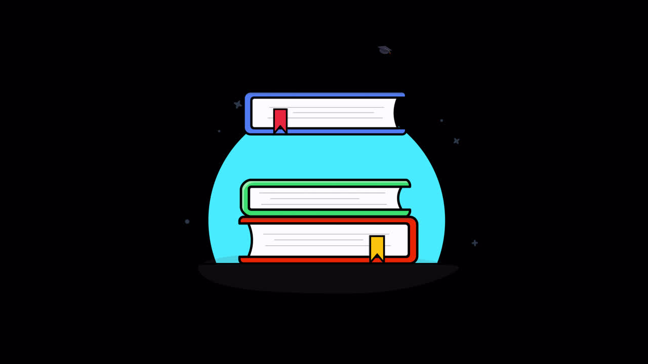 Animated Stack of Books with Graduation Cap for Education Concept