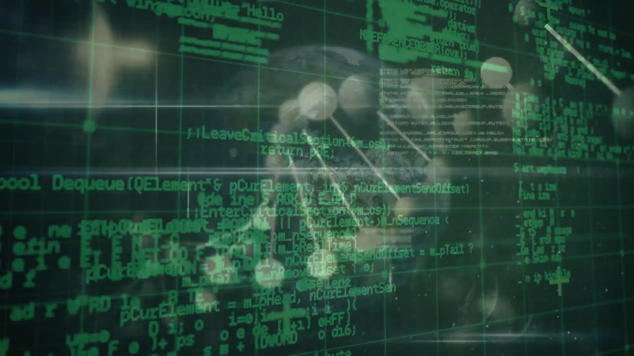 Animation of data processing over dna chains in green space