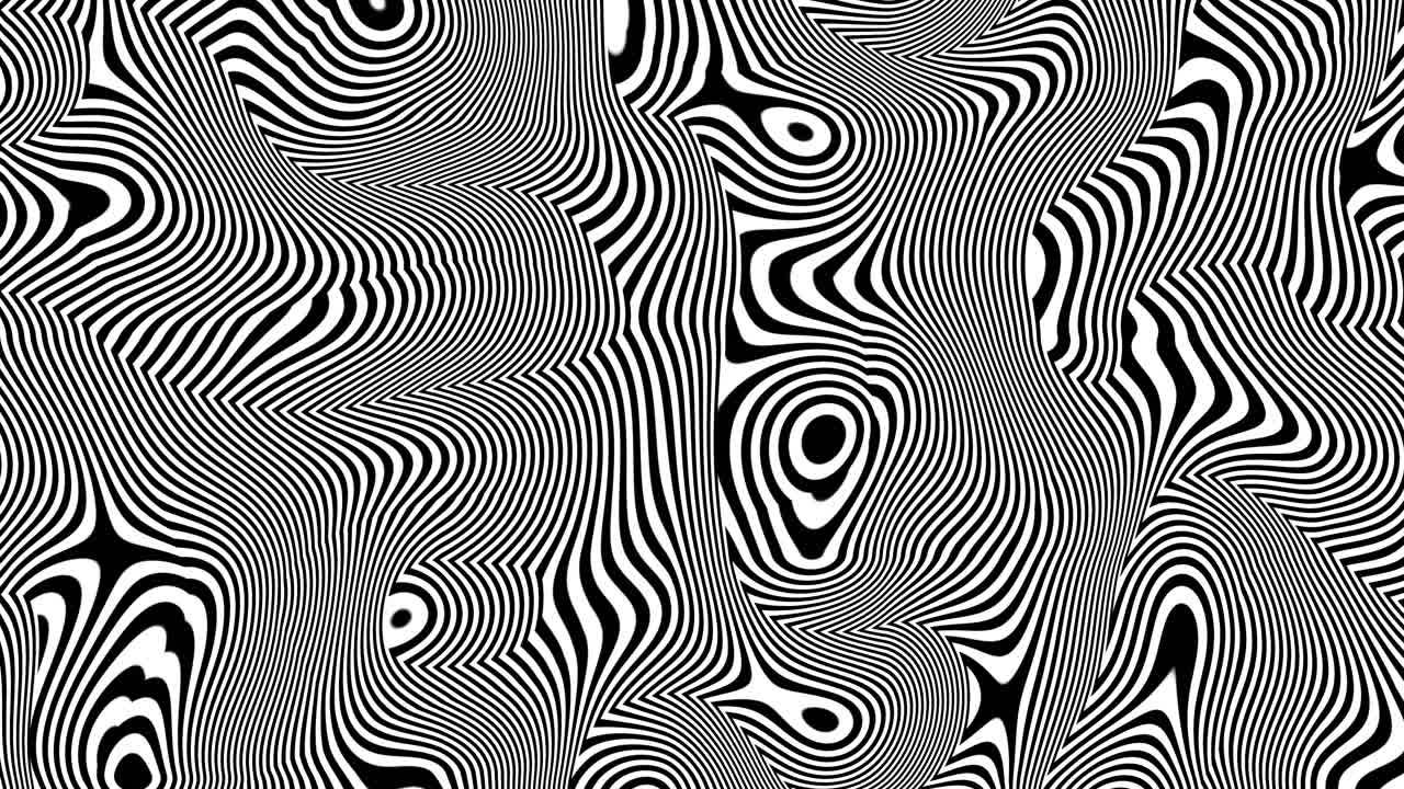 Swirling trippy lines animation visual effects with hypnotic psychedelic vibrant motion graphics flowing radiant shapes and shifting patterns creating an immersive illusion scene colour white grey