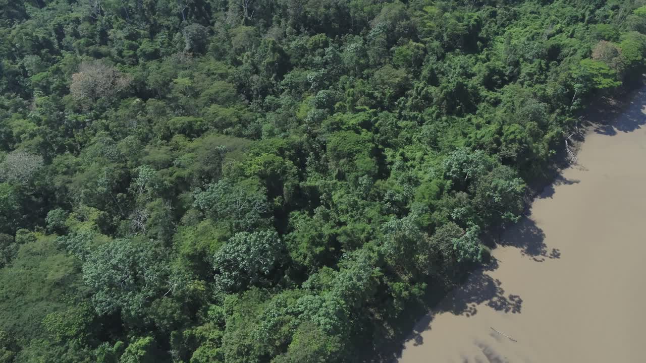 Drone lateral shot over the Amazon River and jungle