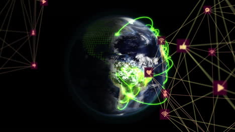 animación de la red de conexiones con iconos en todo el mundo