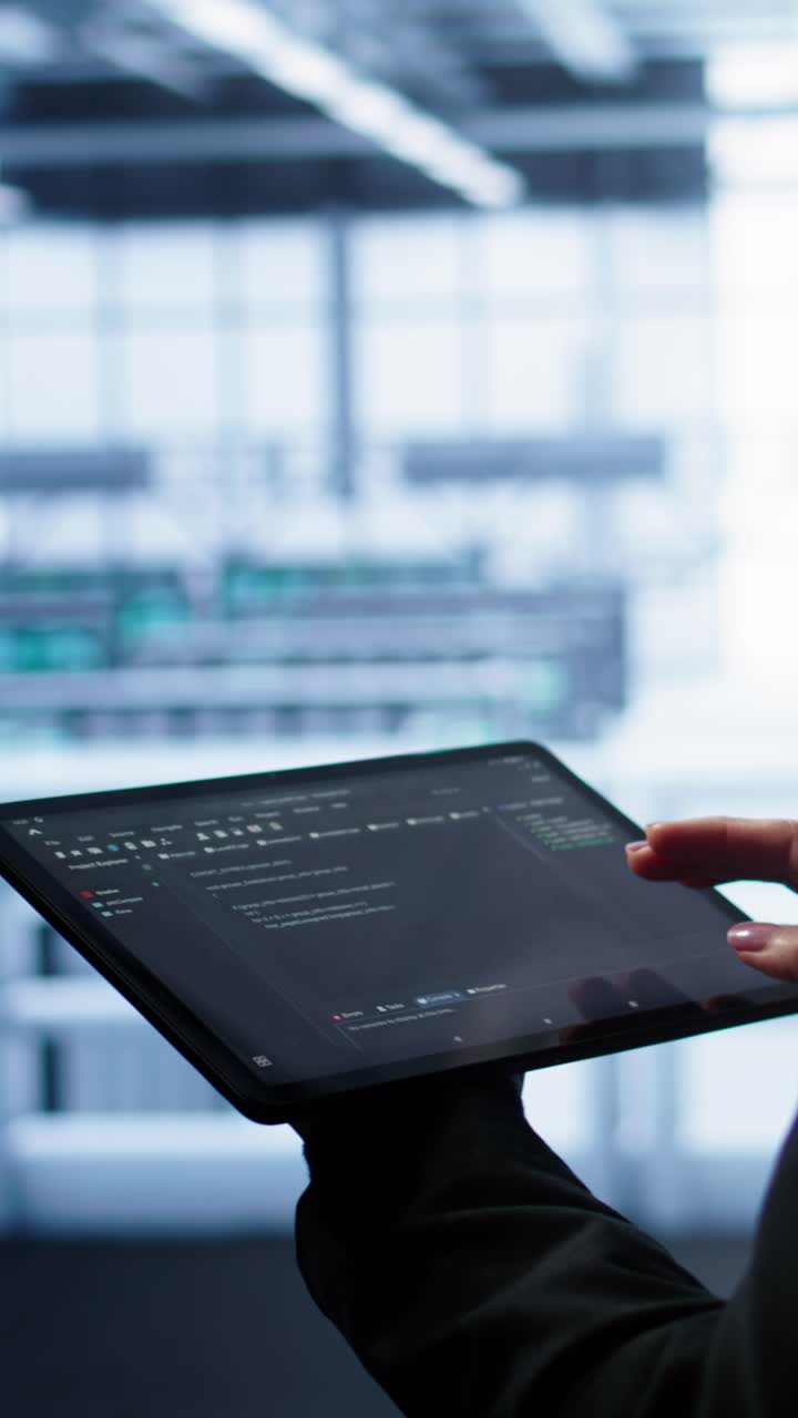 Person's Hands Scrolling Code on a Digital Tablet