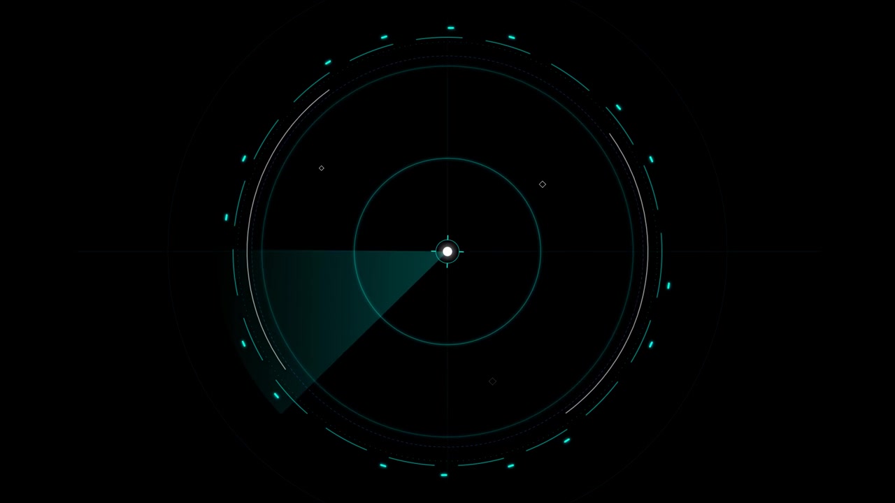Interfaccia di schermo radar digitale in scansione su sfondo scuro
