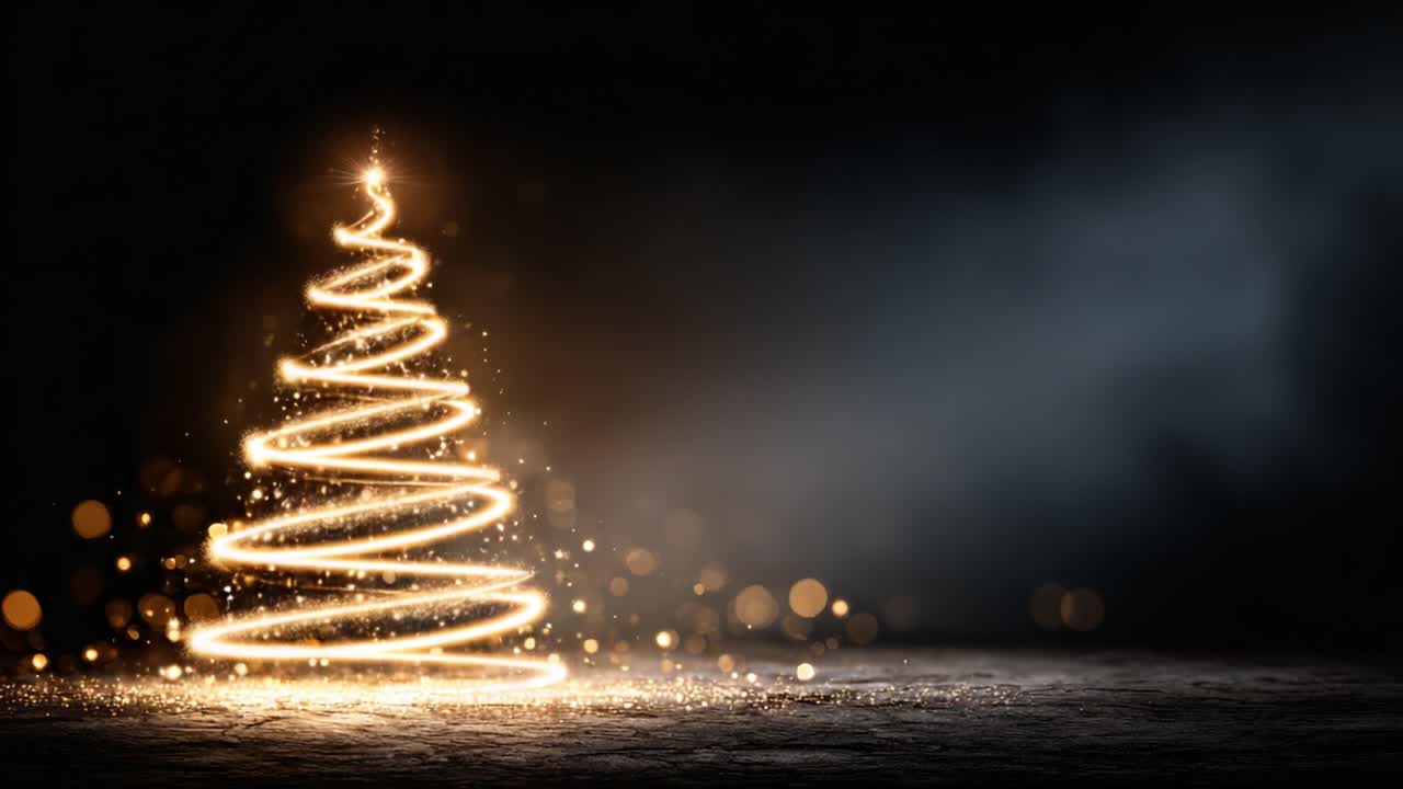 Un albero di Natale splendidamente illuminato con luci scintillanti su uno sfondo scuro, che cattura l'essenza della magia delle feste e dello spirito festivo