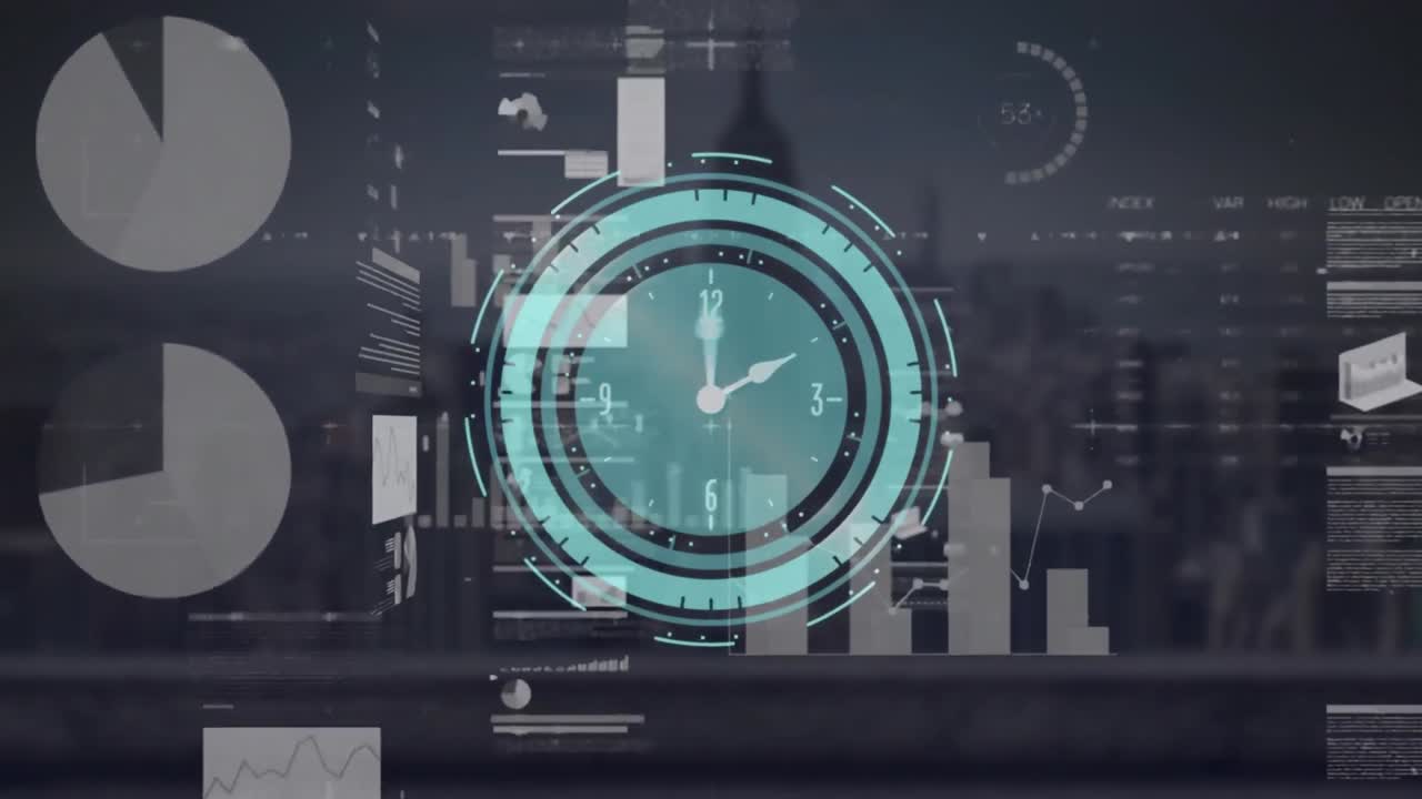 Animation of data processing over cityscape