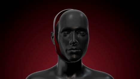 cuerpo humano negro con cráneo concepto de arte abstracto. hombre o mujer de personaje 3d realista en estilo de movimiento moderno creativo. diseño psicodélico de colores gráficos mínimos. animación de bucle de moda brillante.