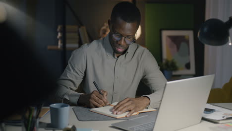man working late at night at home