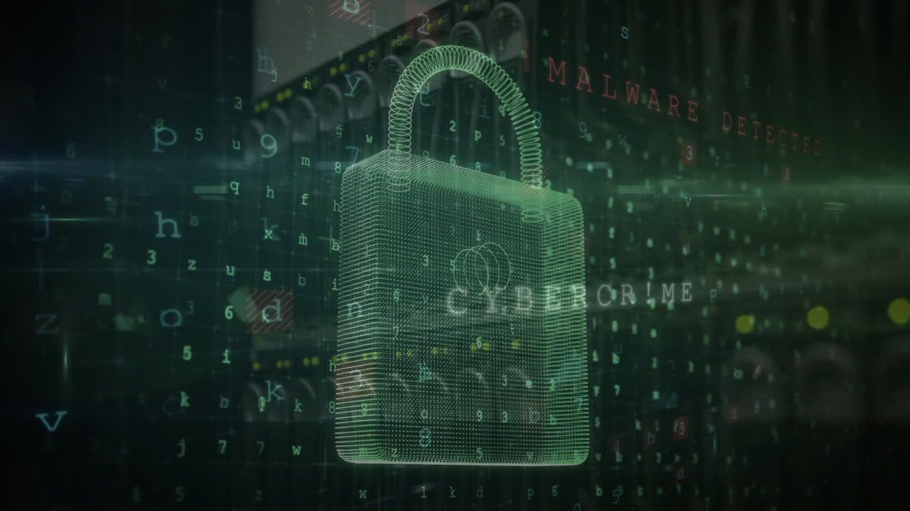 animación de números y letras cambiantes sobre el candado de seguridad en línea